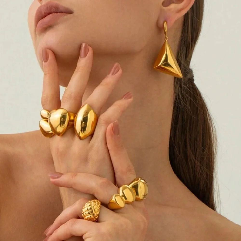 18k Gold Plated Ring STAINLESS STEEL - Picture 1 of 2